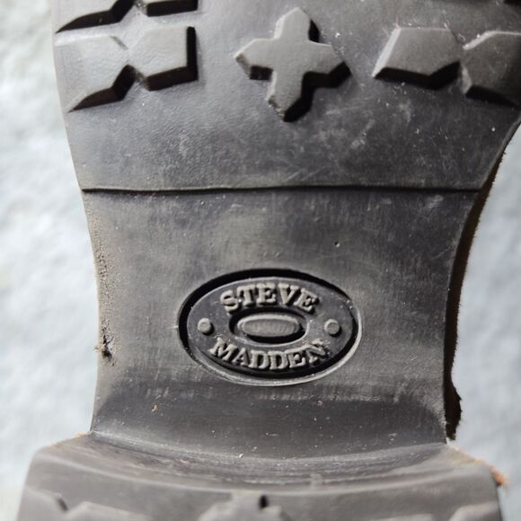 Steve Madden Womens Size 7.5M Brown Leather Biker Cognac Moto Zip Lug Sole Boots - Picture 12 of 12